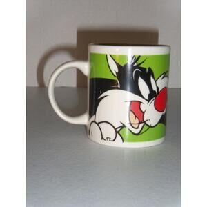 Looney Tunes Sylvester 1999 Green White Warner Bros Mug Cup Tweety Bird -061928